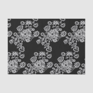 Modern Trendy Black & White Lace Pattern Tissue Paper