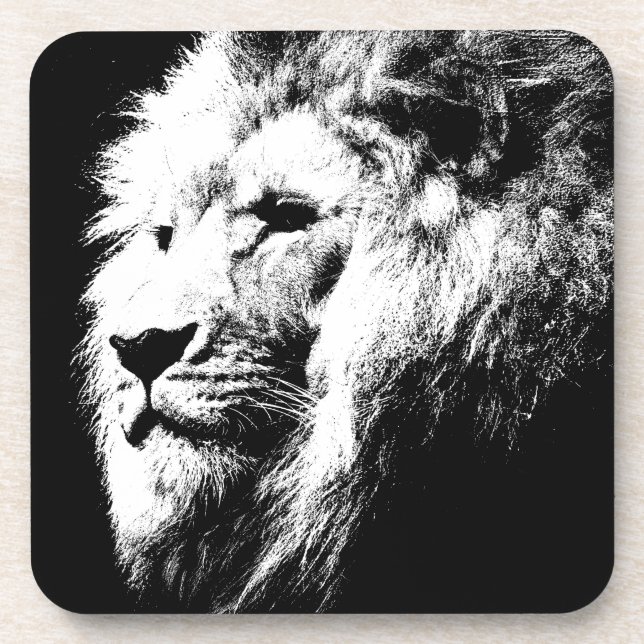 Modern Trendy Black & White Pop Art Lion Template Coaster (Front)