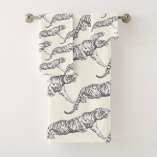 Modern Trendy Black White Tiger on Ivory Bath Towel Set