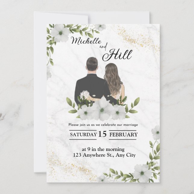 modern trendy black white vintage invitation (Front)