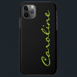 Modern Trendy Black with Any Name Case-Mate iPhone Case<br><div class="desc">Protect your new phone with a modern stylish case featuring in trendy black with a text template to personalise with your name in bright neon yellow-green. If you wish to use other colours, you can change both the black background colour as well as the text colour by selection "click to...</div>