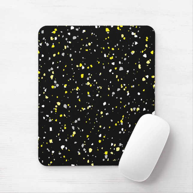 Modern Trendy Black Yellow Terrazzo Pattern Mouse Pad