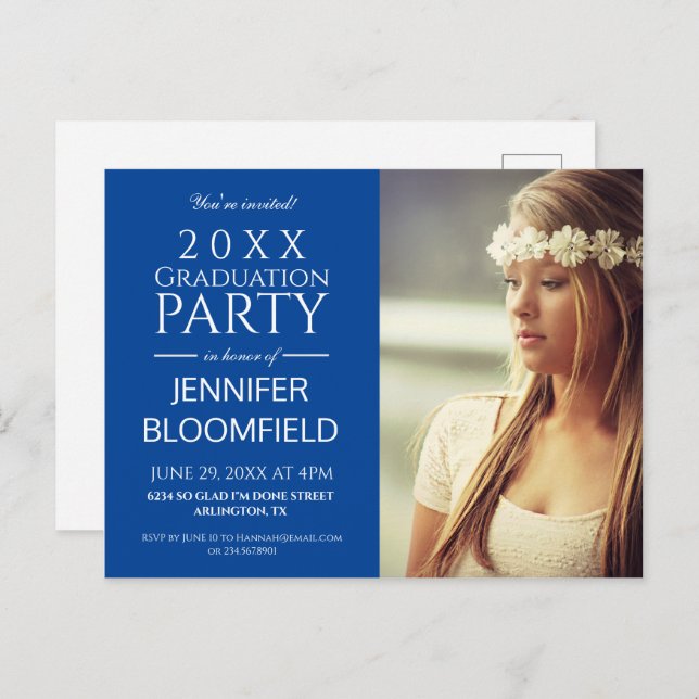 MODERN TRENDY BLUE 2025 GRADUATION PARTY  POSTCARD (Front/Back)