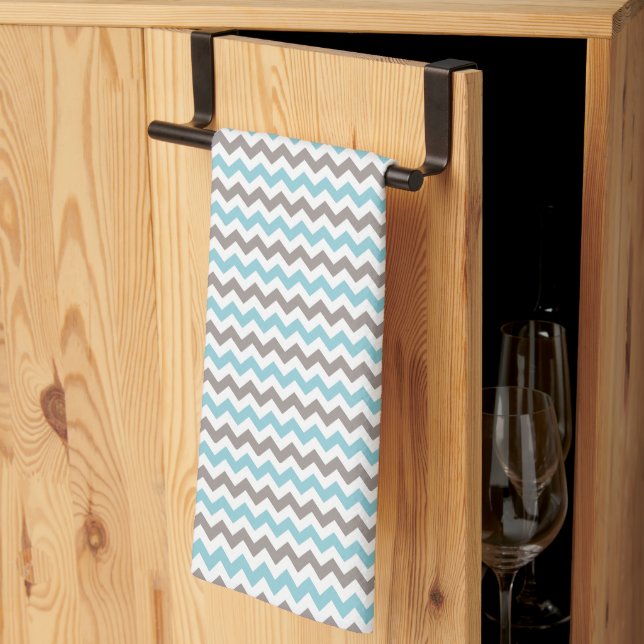 Modern Trendy Blue and Grey Chevron Tea Towel (Thirds Fold)