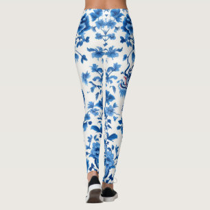 Modern trendy Blue and White Porcelain chinoiserie Leggings