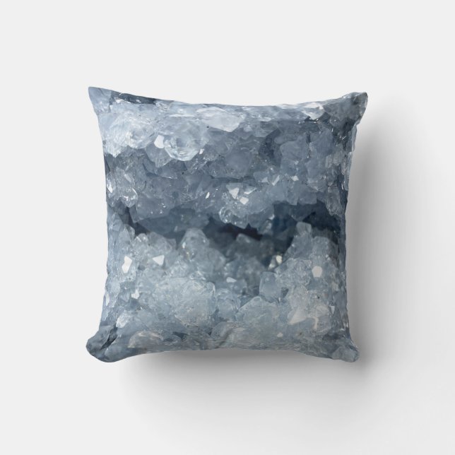 Modern Trendy Blue Celestite Crystal Agate Geode Cushion (Front)