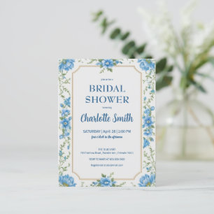 Modern trendy Blue chinoiserie  bridal shower Postcard