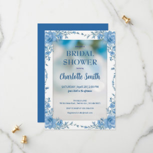 Modern trendy Blue chinoiserie bridal shower Save The Date