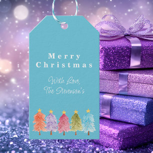 Modern Trendy Blue Christmas Tree Gift Tags