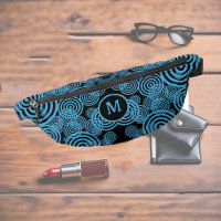 Modern, trendy blue circles on black monogram 