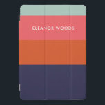 Modern Trendy Blue Geometric Striped Personalised iPad Pro Cover<br><div class="desc">This stylish iPad case features a modern geometric colour block striped design in a bold colour palette of teal,  red,  dark pink,  and navy blue,  personalised with your name. Great gift idea!</div>