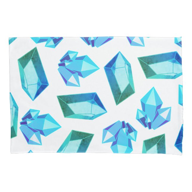 Modern Trendy Blue & Green Geode Gemstones Pillowcase (Front)