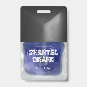 Modern trendy blue nail polish beautician salon  ID badge