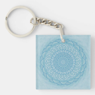 Modern trendy blue white and turquoise boho design key ring