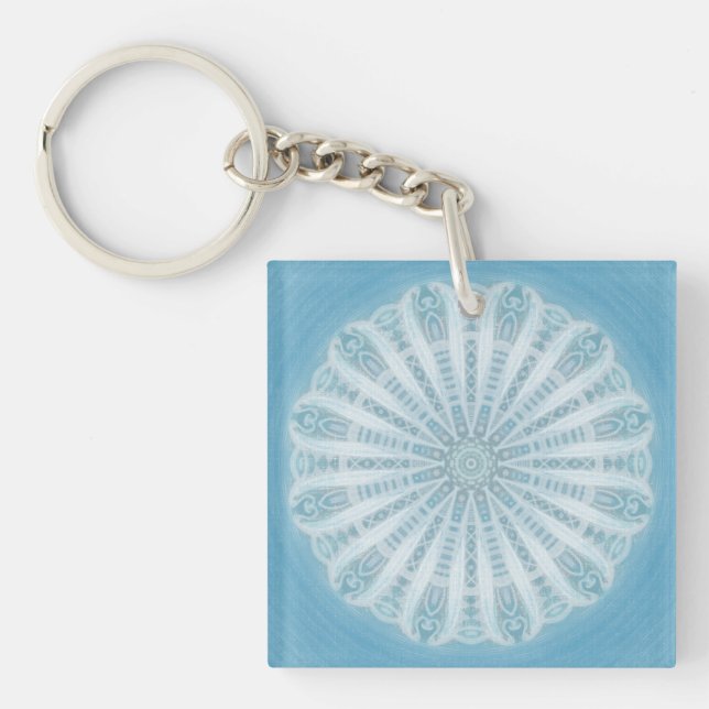 Modern trendy blue white and turquoise boho design key ring (Front)