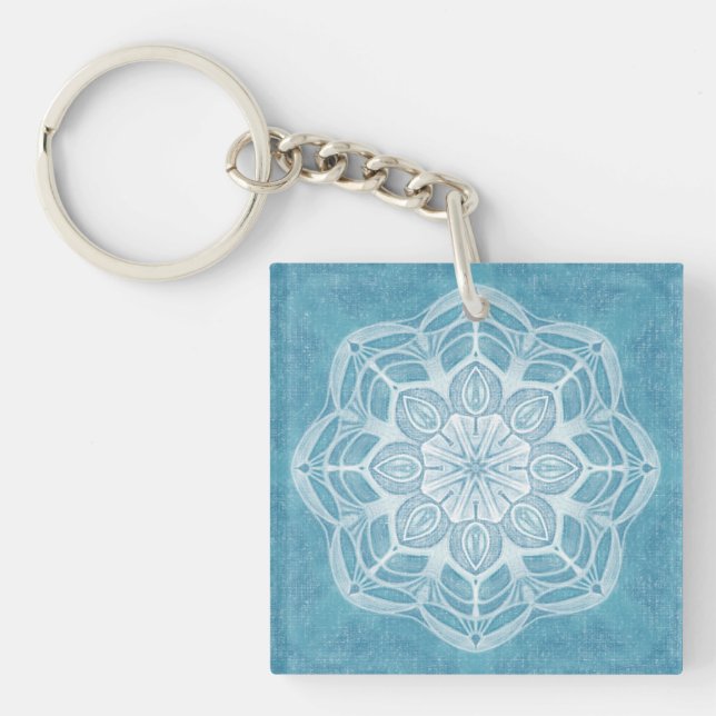 Modern trendy blue white and turquoise boho design key ring (Front)