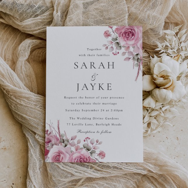 Modern Trendy Blush Boho Floral Wedding Invitation (Creator Uploaded)