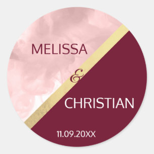 Modern Trendy Blush Pink & Burgundy Gold Wedding Classic Round Sticker