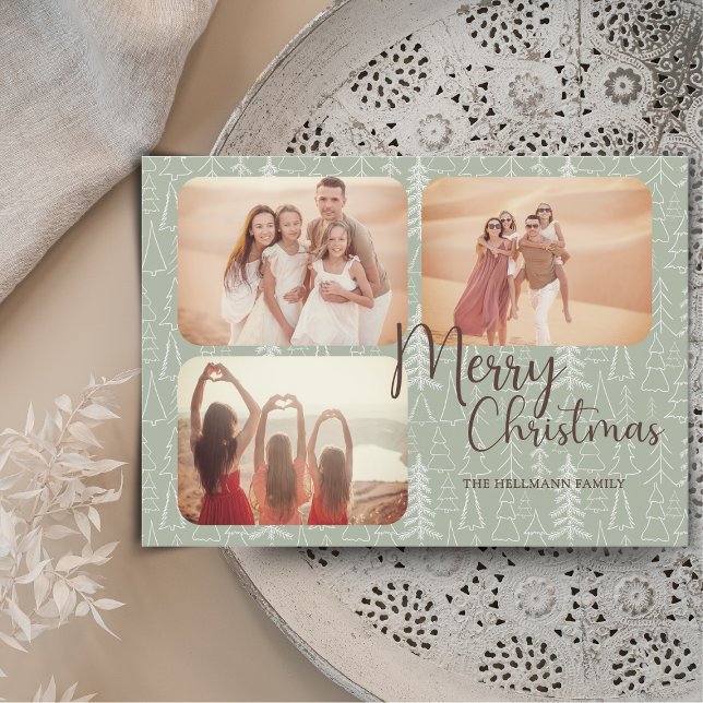 Modern trendy boho photos Merry Christmas trees Holiday Card (Creator Uploaded)
