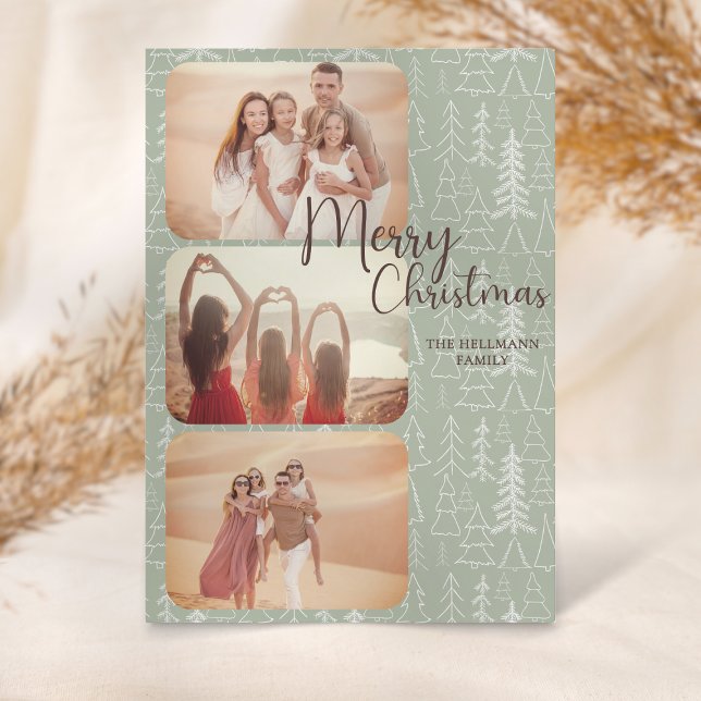 Modern trendy boho photos Merry Christmas trees Holiday Card (Creator Uploaded)