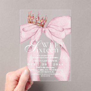  Modern & Trendy Bow Pink Sweet 16 Birthday  Acrylic Invitations