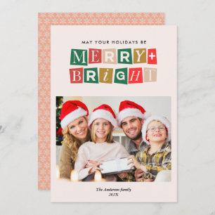 Modern trendy bright christmas photo card