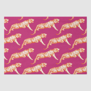 Modern Trendy Bright Orange Tiger on Pink Tissue Paper