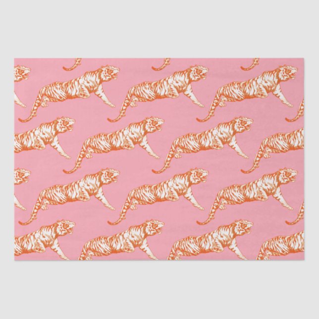 Modern Trendy Bright Orange Tiger on Pink Tissue Paper (Front)