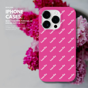 Modern Trendy Bright Pink Monogram Name Pattern Case-Mate iPhone 14 Pro Case