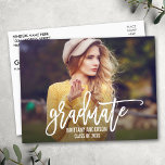 Modern Trendy Brush Script Photo Graduation Party Invitation Postcard<br><div class="desc">Modern Trendy Brush Script Photo Graduation Party Invitation</div>