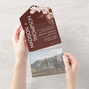 Modern Trendy Burnt Orange Desert Photo Wedding All In One Invitation