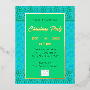 Modern Trendy Business Christmas   Turquoise Green Foil Invitation Postcard