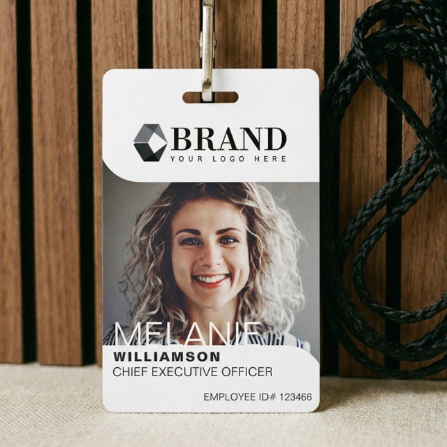 Modern & Trendy Business Professional Photo ID Badge (Modern Professional Employee Photo ID Badge Logo)