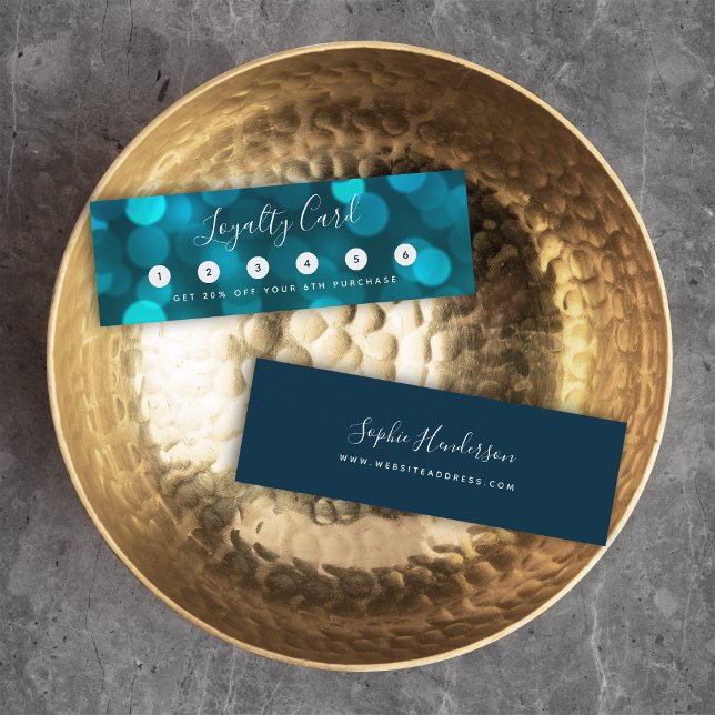 Modern Trendy Calligraphy Aqua Blue Bokeh Lights Loyalty Card (Creator Uploaded)