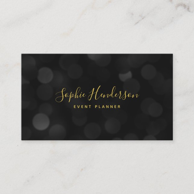 Modern Trendy Calligraphy Dark Bokeh Lights Business Card (Front)