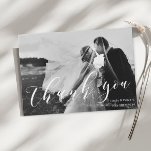 Modern Trendy Calligraphy Photo Wedding Thank You Card