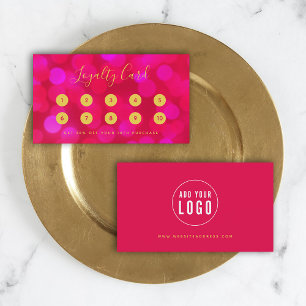 Modern Trendy Calligraphy Pink Bokeh Lights Loyalty Card