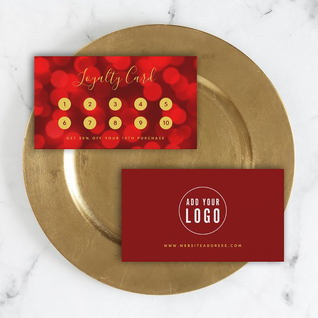 Modern Trendy Calligraphy Ruby Red Bokeh Lights Loyalty Card (Creator Uploaded)