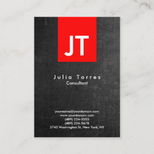 Modern Trendy Chalkboard Red Monogram Business Card