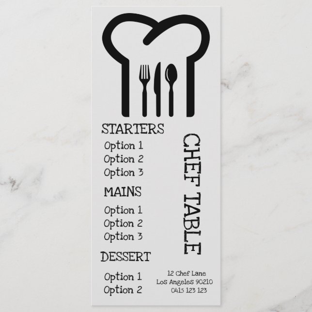 Modern trendy chef hat restaurant dinner menu (Front)
