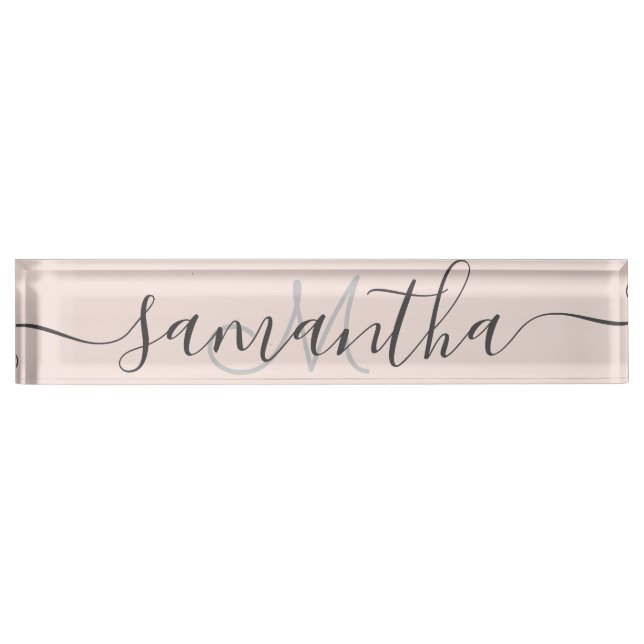 Modern trendy chic blush pink monogram nameplate (Front)