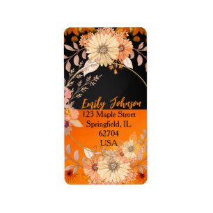Modern Trendy Chic Orange Monochrome Floral Boho Label