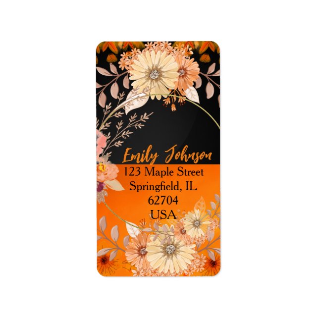 Modern Trendy Chic Orange Monochrome Floral Boho Label (Front)