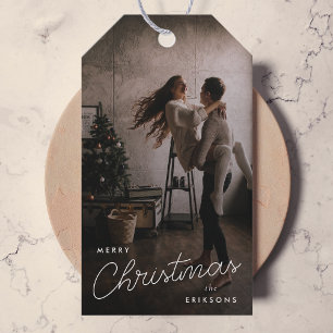 Modern Trendy Christmas Dark Dusky Couple Photo Gift Tags