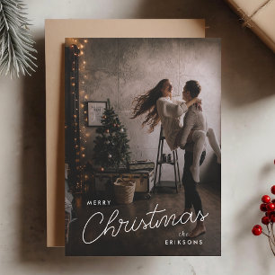 Modern Trendy Christmas   Dark Dusky Couple Photo Holiday Card