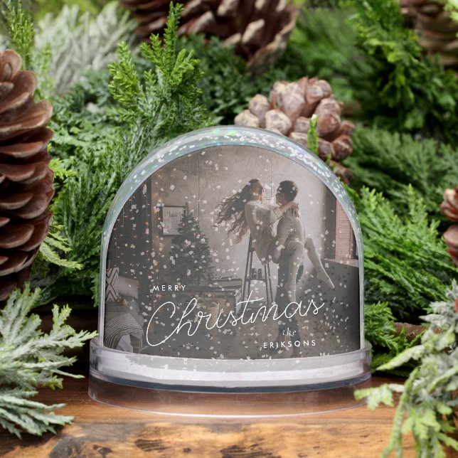 Modern Trendy Christmas | Dark Dusky Couple Photo Snowglobe (Winter)
