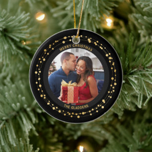 Modern Trendy Christmas Dark Gold Accent Couple  Ceramic Tree Decoration