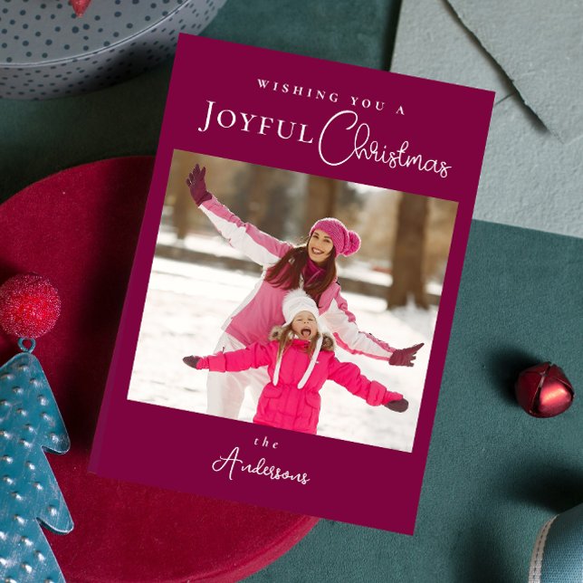 Modern Trendy Christmas Photo Magenta Holiday Card (Modern Trendy Christmas Photo Holiday Card)