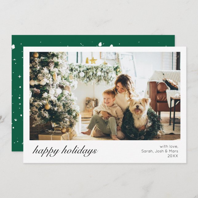 Modern Trendy Christmas Photo Script Family Holiday Card (Front/Back)