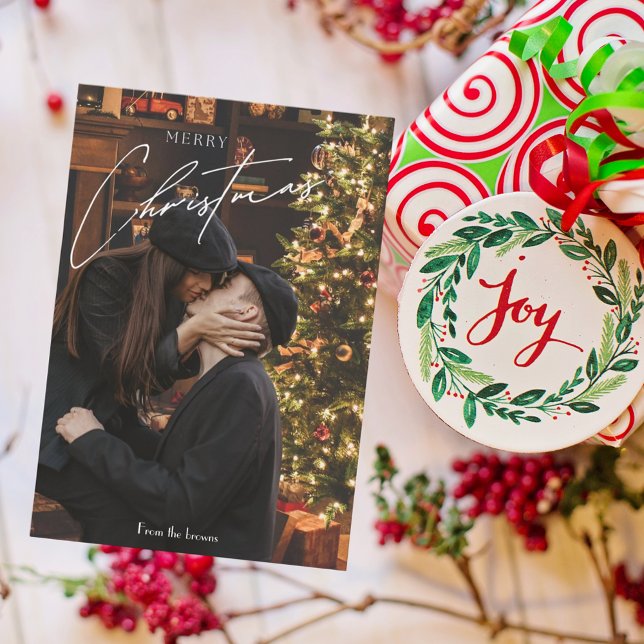 Modern Trendy Christmas |  Romantic Couple Photo  Enclosure Card (Creator Uploaded)